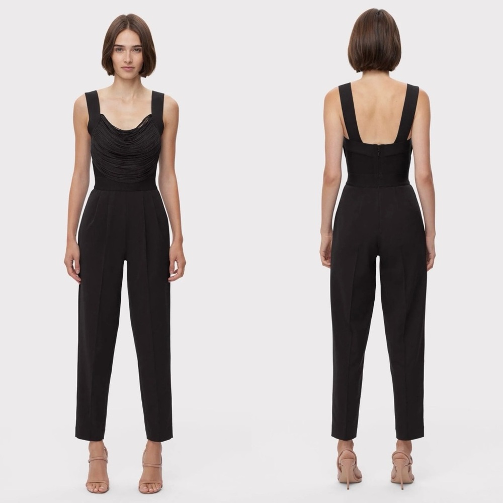 Herve Leger Fringed Bandage Crepe Jumpsuit in Black Size 2